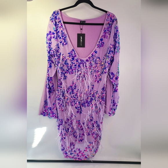 X plus wear purple plus size party see thru mini feather dress with  size XL - Picture 3 of 6